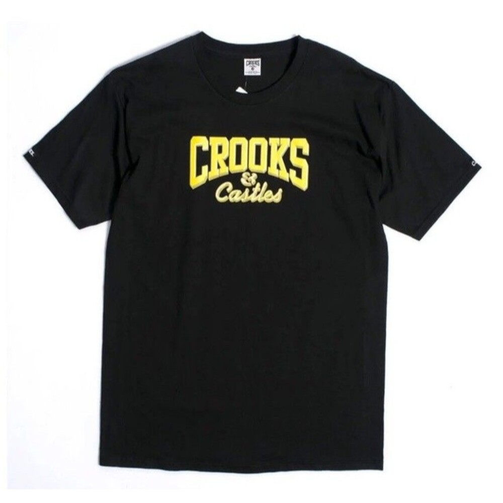 Crooks And Castles Black Mens T Shirt Emblem Gold Large